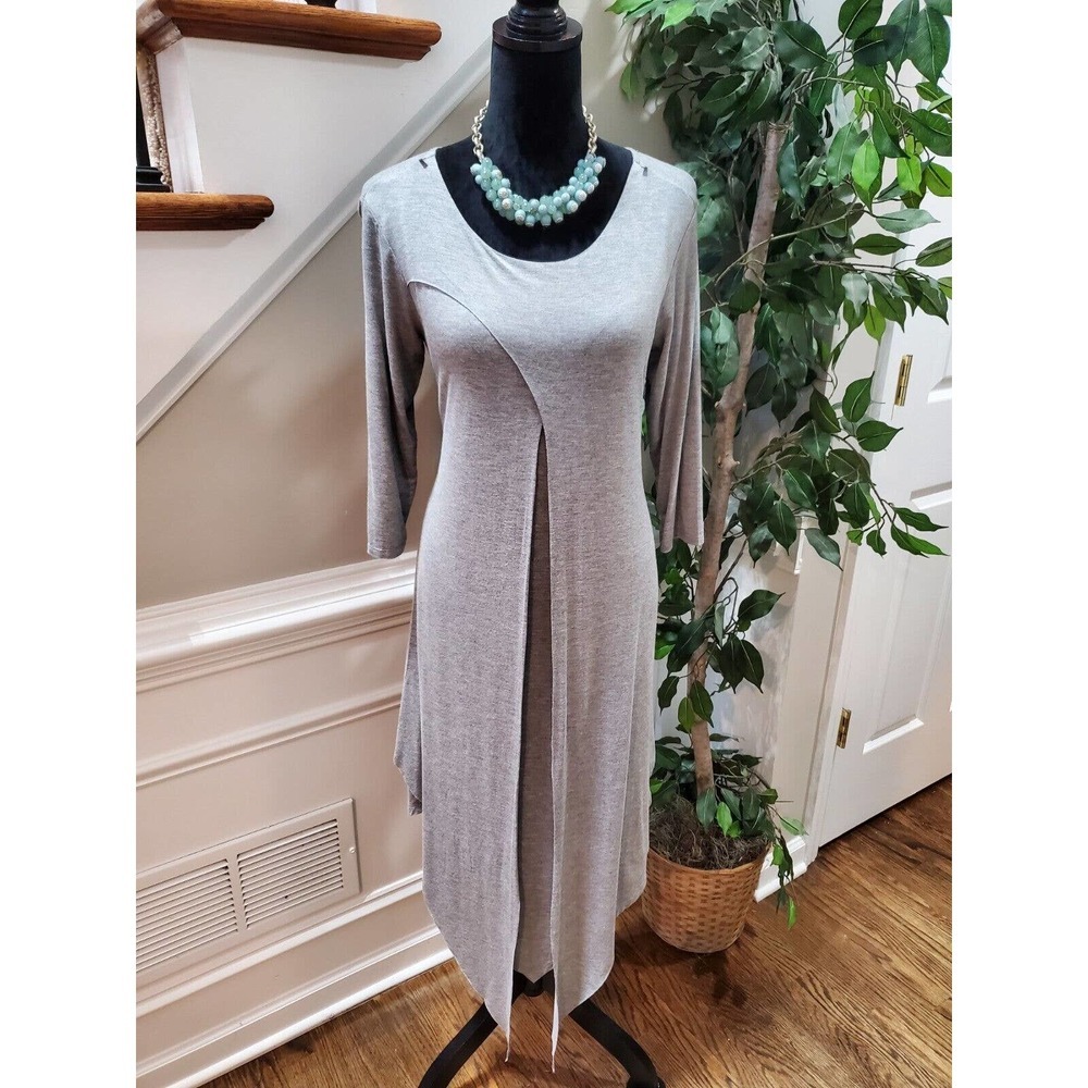 Krazy Kat Women's Gray Rayon Round Neck Long Sleeve Knee Length Dress Size Small